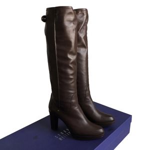 Stuart Weitzman Boots Tall Walnut Calf Leather Gentry Heels 39.5 W